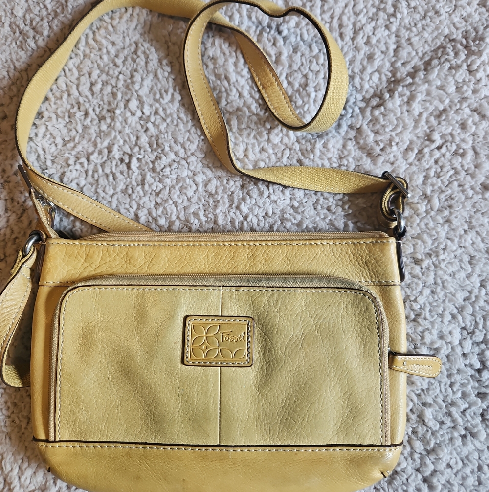 Fossil Sunflower Yellow Leather Crossbody Bag